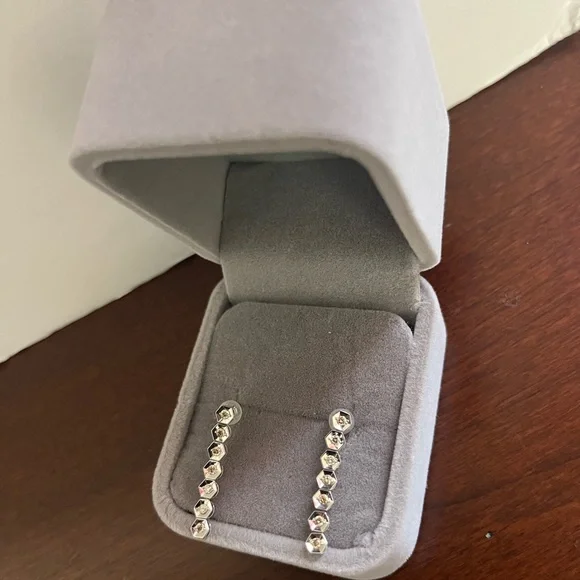 14KT white gold diamond dangling earring 14 stones